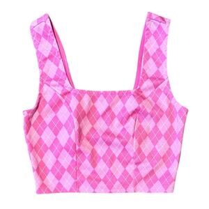 Madden NYC Pink Argyle Cropped Tank Top, Blouse, Size Small, EUC